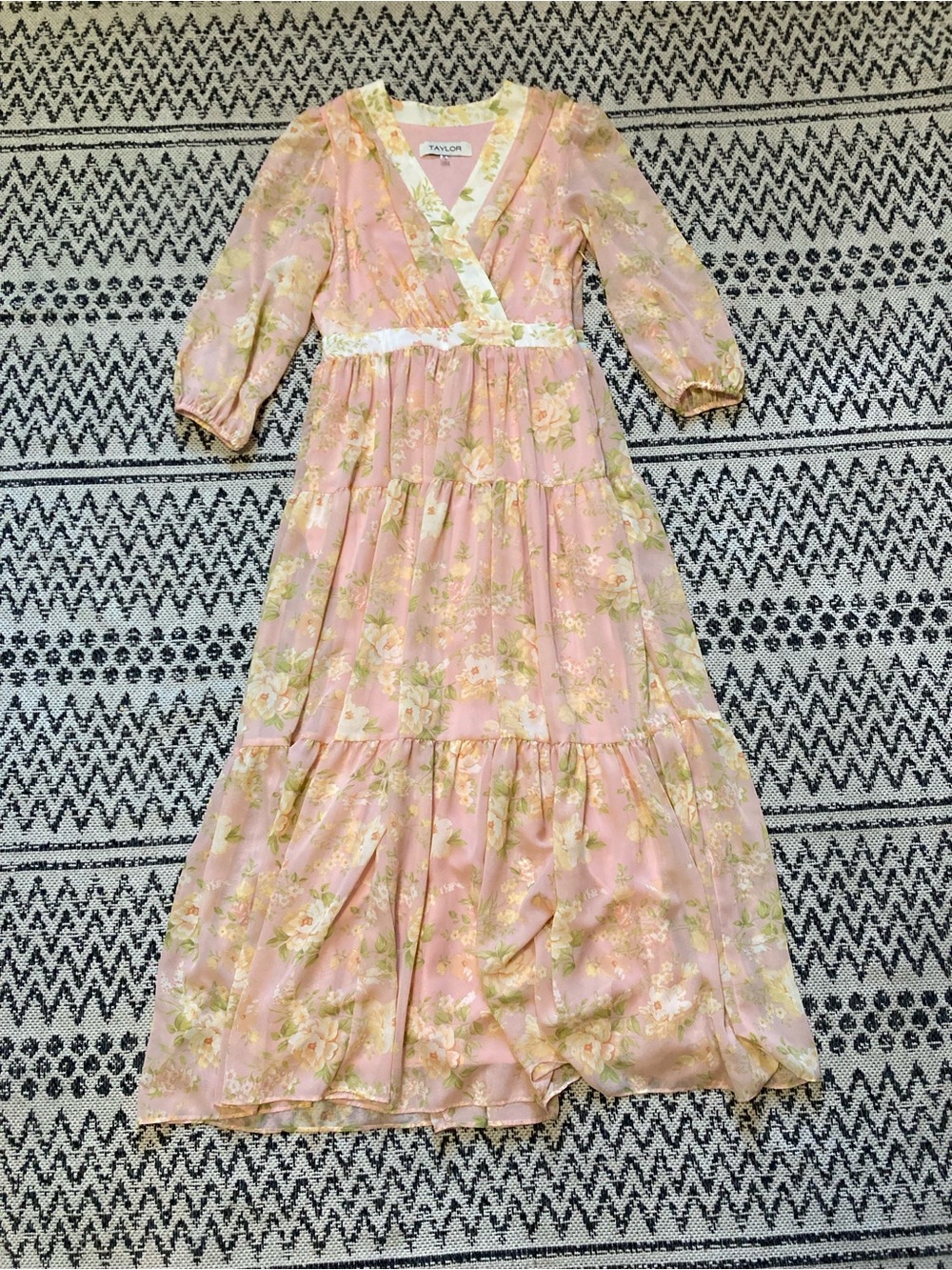 Taylor Pink Floral Tiered Wrap Maxi Dress
